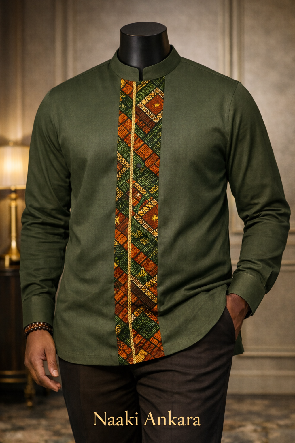 Army Green Kente Accent Shirt