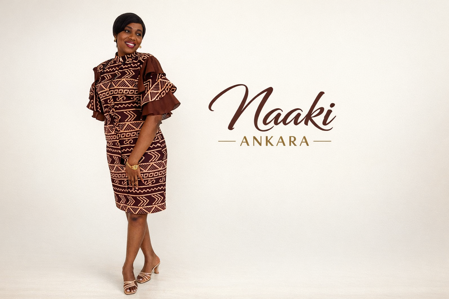 Naaki Chocolate Ankara Ruffle Sleeve Dress