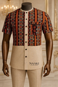 Royal Heritage Ankara Shirt Set (Beige & Ankara)