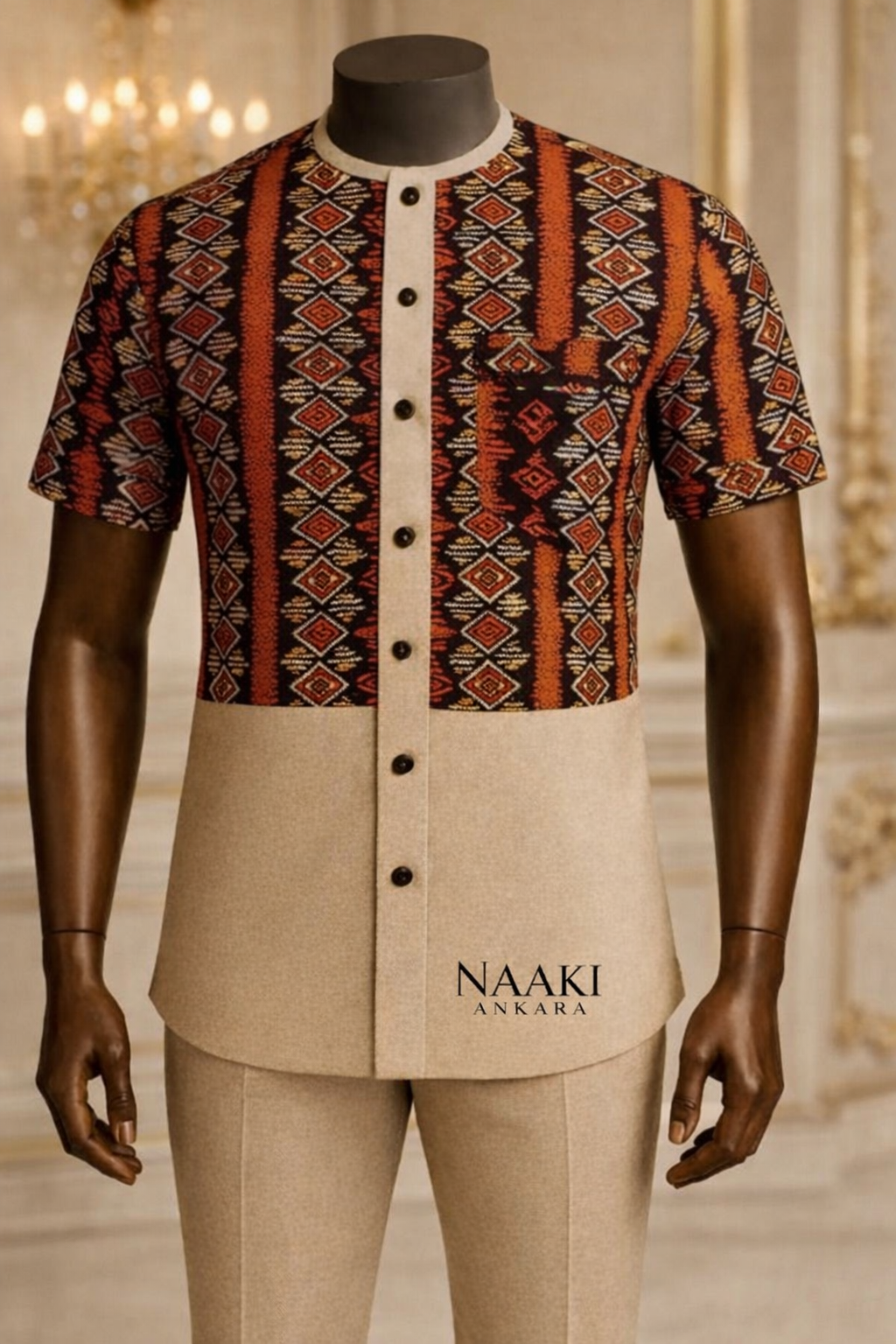 Royal Heritage Ankara Shirt Set (Beige & Ankara)